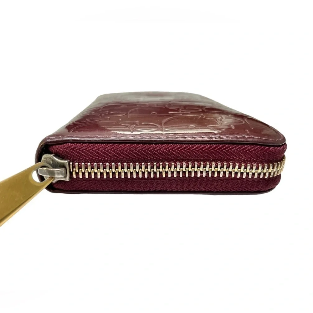 DIOR | Vintage Trotter Print Patent Leather Long Zip Wallet in Bordeaux/Lavender